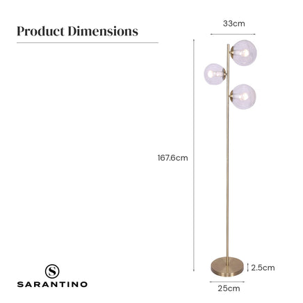 Sarantino 3-Light Gold Metal Floor Lamp with Glass Shades Kings Warehouse 
