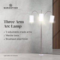 Sarantino 3-Light Metal Arc Floor Lamp - Nickel & Marble Finish Kings Warehouse 