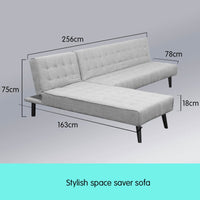 Sarantino 3-seater Corner Sofa Bed With Lounge Chaise Couch Furniture Light Grey Kings Warehouse 