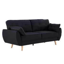 Sarantino 3 Seater Modular Linen Fabric Sofa Bed Couch Futon Suite - Black Kings Warehouse 