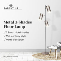 Sarantino 3-Shade Metal Floor Lamp Nickel & Matte Black Finish Kings Warehouse 