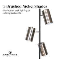 Sarantino 3-Shade Metal Floor Lamp Nickel & Matte Black Finish Kings Warehouse 