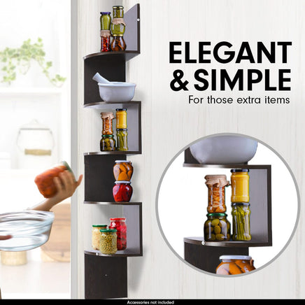 Sarantino 5 Tier Corner Wall Shelf Display Shelves Dvd Book Storage Rack Floating Mounted - Dark Brown Kings Warehouse 