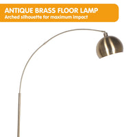 Sarantino Arc Floor Lamp Antique Brass Finish with Marble Base Kings Warehouse 