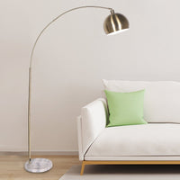 Sarantino Arc Floor Lamp Antique Brass Finish with Marble Base Kings Warehouse 