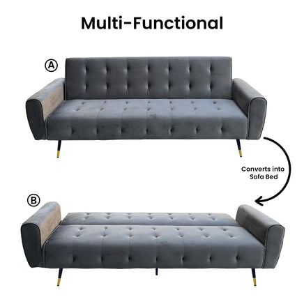 Sarantino Ava 3-seater Tufted Velvet Sofa Bed By Sarantino - Dark Grey Kings Warehouse 