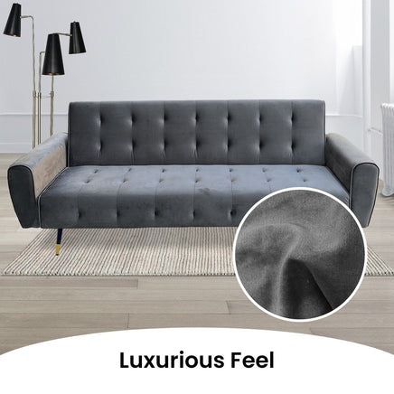 Sarantino Ava 3-seater Tufted Velvet Sofa Bed By Sarantino - Dark Grey Kings Warehouse 