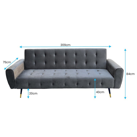 Sarantino Ava 3-seater Tufted Velvet Sofa Bed By Sarantino - Dark Grey Kings Warehouse 