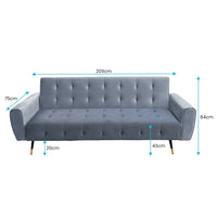 Sarantino Ava 3-seater Tufted Velvet Sofa Bed By Sarantino - Light Grey Kings Warehouse 