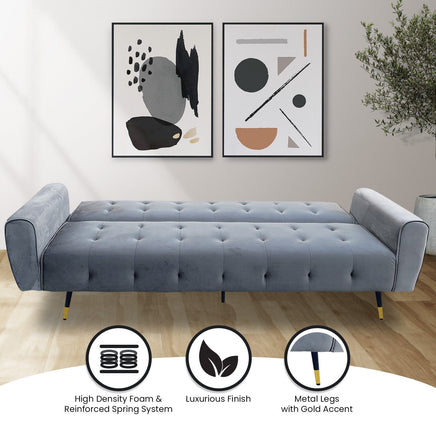 Sarantino Ava 3-seater Tufted Velvet Sofa Bed By Sarantino - Light Grey Kings Warehouse 