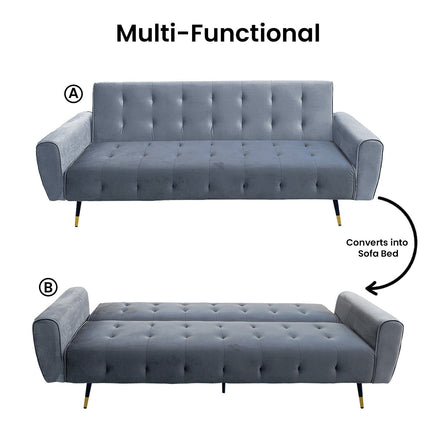 Sarantino Ava 3-seater Tufted Velvet Sofa Bed By Sarantino - Light Grey Kings Warehouse 