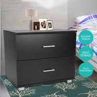 Sarantino Bedside Table Cabinet Storage Chest 2 Drawers Lamp Side Nightstand - Black Kings Warehouse 
