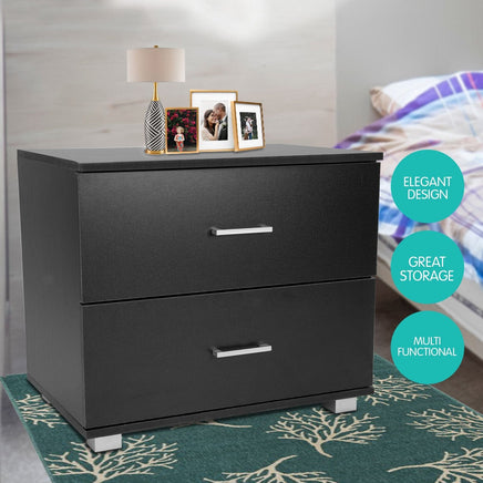Sarantino Bedside Table Cabinet Storage Chest 2 Drawers Lamp Side Nightstand - Black Kings Warehouse 