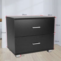 Sarantino Bedside Table Cabinet Storage Chest 2 Drawers Lamp Side Nightstand - Black Kings Warehouse 