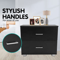 Sarantino Bedside Table Cabinet Storage Chest 2 Drawers Lamp Side Nightstand - Black Kings Warehouse 
