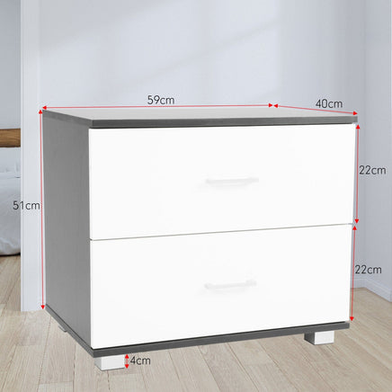 Sarantino Bedside Table Cabinet Storage Chest 2 Drawers Lamp Side Nightstand White Black Kings Warehouse 