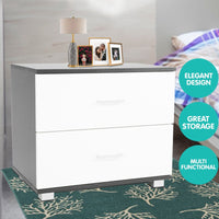 Sarantino Bedside Table Cabinet Storage Chest 2 Drawers Lamp Side Nightstand White Black Kings Warehouse 