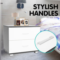 Sarantino Bedside Table Cabinet Storage Chest 2 Drawers Lamp Side Nightstand White Black Kings Warehouse 