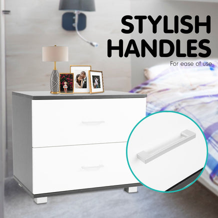 Sarantino Bedside Table Cabinet Storage Chest 2 Drawers Lamp Side Nightstand White Black Kings Warehouse 
