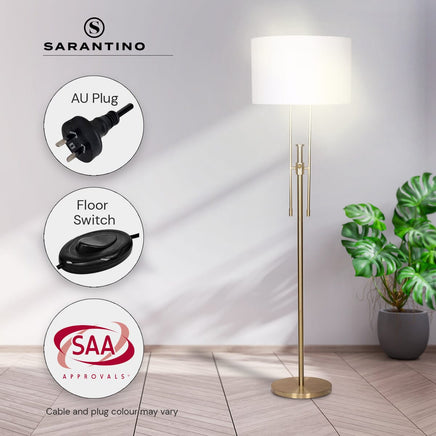Sarantino Brushed Gold Height-Adjustable Metal Floor Lamp Kings Warehouse 