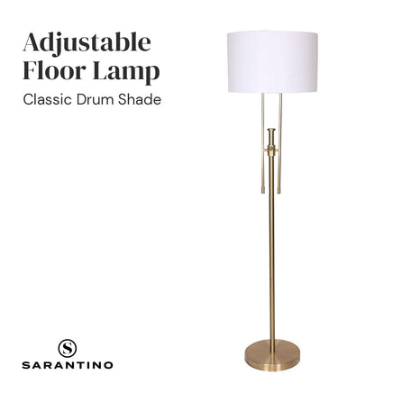 Sarantino Brushed Gold Height-Adjustable Metal Floor Lamp Kings Warehouse 