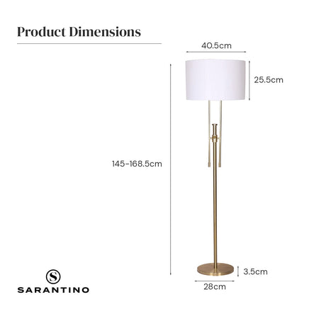 Sarantino Brushed Gold Height-Adjustable Metal Floor Lamp Kings Warehouse 