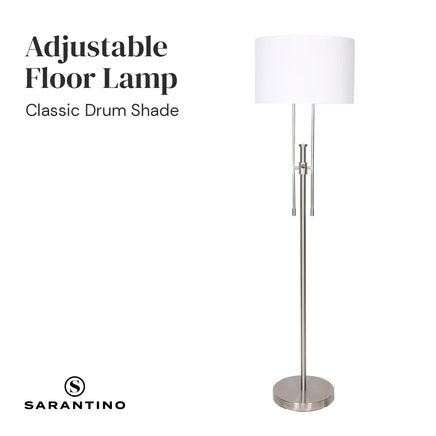 Sarantino Brushed Nickel Height-Adjustable Metal Floor Lamp Kings Warehouse 