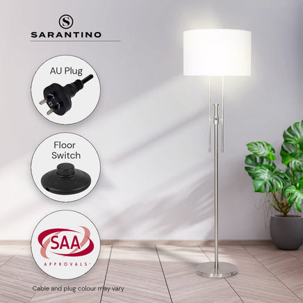 Sarantino Brushed Nickel Height-Adjustable Metal Floor Lamp Kings Warehouse 