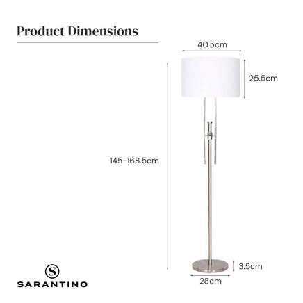 Sarantino Brushed Nickel Height-Adjustable Metal Floor Lamp Kings Warehouse 