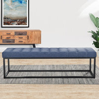 Sarantino Cameron Button-tufted Upholstered Bench With Metal Legs - Blue Linen Kings Warehouse 