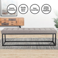 Sarantino Cameron Button-tufted Upholstered Bench With Metal Legs By Sarantino - Light Grey Linen Kings Warehouse 