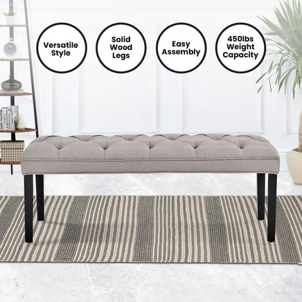 Sarantino Cate Button-tufted Upholstered Bench With Tapered Legs By Sarantino - Light Grey Kings Warehouse 
