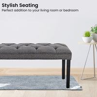 Sarantino Cate Button-tufted Upholstered Bench With Tapered Legs - Dark Grey Linen Kings Warehouse 