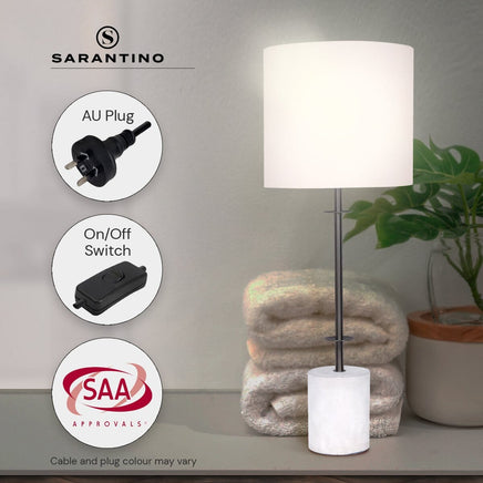 Sarantino Concrete & Metal Table Lamp with Ghost-White Linen Drum Shade Home & Garden Kings Warehouse 