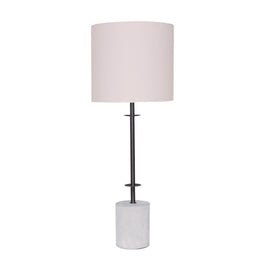 Sarantino Concrete & Metal Table Lamp with Ghost-White Linen Drum Shade Home & Garden Kings Warehouse 
