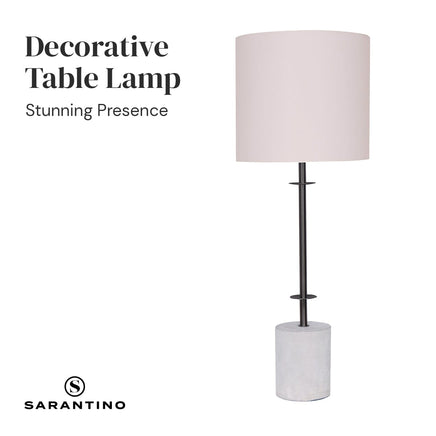 Sarantino Concrete & Metal Table Lamp with Ghost-White Linen Drum Shade Home & Garden Kings Warehouse 