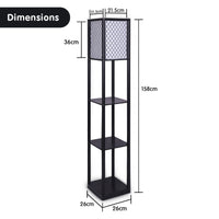 Sarantino Etagere Floor Lamp Diamond Look Fabric Shade Shelves Black Kings Warehouse 