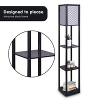 Sarantino Etagere Floor Lamp Diamond Look Fabric Shade Shelves Black Kings Warehouse 