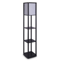 Sarantino Etagere Floor Lamp Diamond Look Fabric Shade Shelves Black Kings Warehouse 