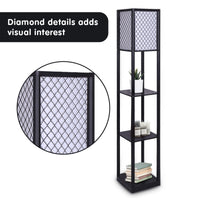 Sarantino Etagere Floor Lamp Diamond Look Fabric Shade Shelves Black Kings Warehouse 