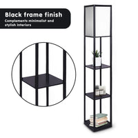 Sarantino Etagere Floor Lamp Shelves in Black Frame Fabric Shade Kings Warehouse 