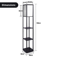 Sarantino Etagere Floor Lamp Shelves in Black Frame Fabric Shade Kings Warehouse 