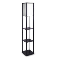 Sarantino Etagere Floor Lamp Shelves in Black Frame Fabric Shade Kings Warehouse 