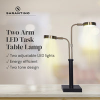 Sarantino LED Metal Table Lamp with 2 Lights Brushed Gold Black Finish Kings Warehouse 