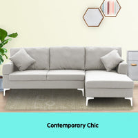 Sarantino Linen Corner Sofa Couch Lounge L-shape W/left Chaise Seat Light Grey Kings Warehouse 