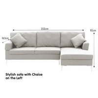 Sarantino Linen Corner Sofa Couch Lounge L-shape W/left Chaise Seat Light Grey Kings Warehouse 