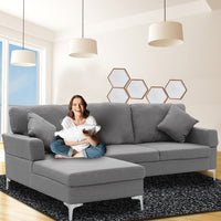 Sarantino Linen Corner Sofa Couch Lounge L-shape W/right Chaise Seat Dark Grey Kings Warehouse 