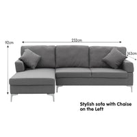 Sarantino Linen Corner Sofa Couch Lounge L-shape W/right Chaise Seat Dark Grey Kings Warehouse 