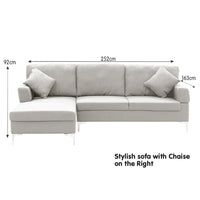 Sarantino Linen Corner Sofa Couch Lounge L-shape W/right Chaise Seat Light Grey Kings Warehouse 