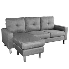 Sarantino Linen Corner Sofa Lounge Couch Modular Furniture L Chair Home Chaise Grey Furniture Kings Warehouse 